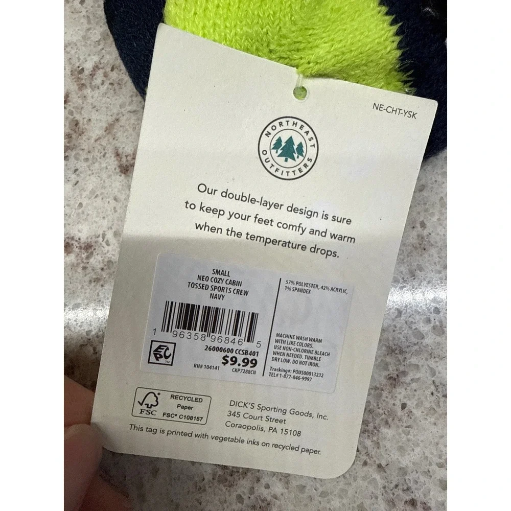 Northeast Outfitters Youth Cozy Cabin‎ Socks Navy Neon Soccer Ball 10K-4 NEW